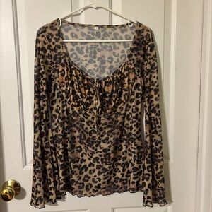 Leopard Print Long Sleeve Women's Sheer Top